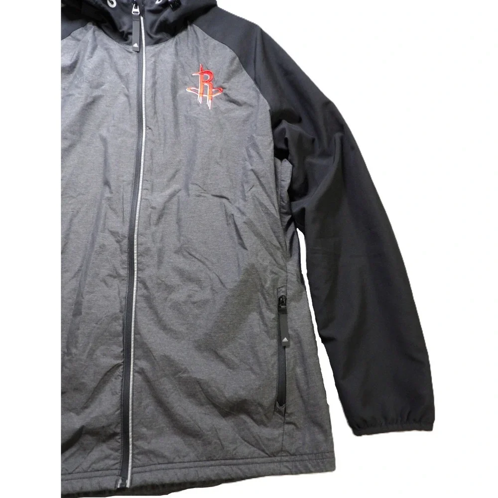 Adidas Houston Rockets Full Zip Hooded Jacket Men L Gray Black Basketball Sports